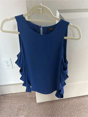 BCBGMaxAzria Royal Blue Ruffle-Side Sleeveless Tank